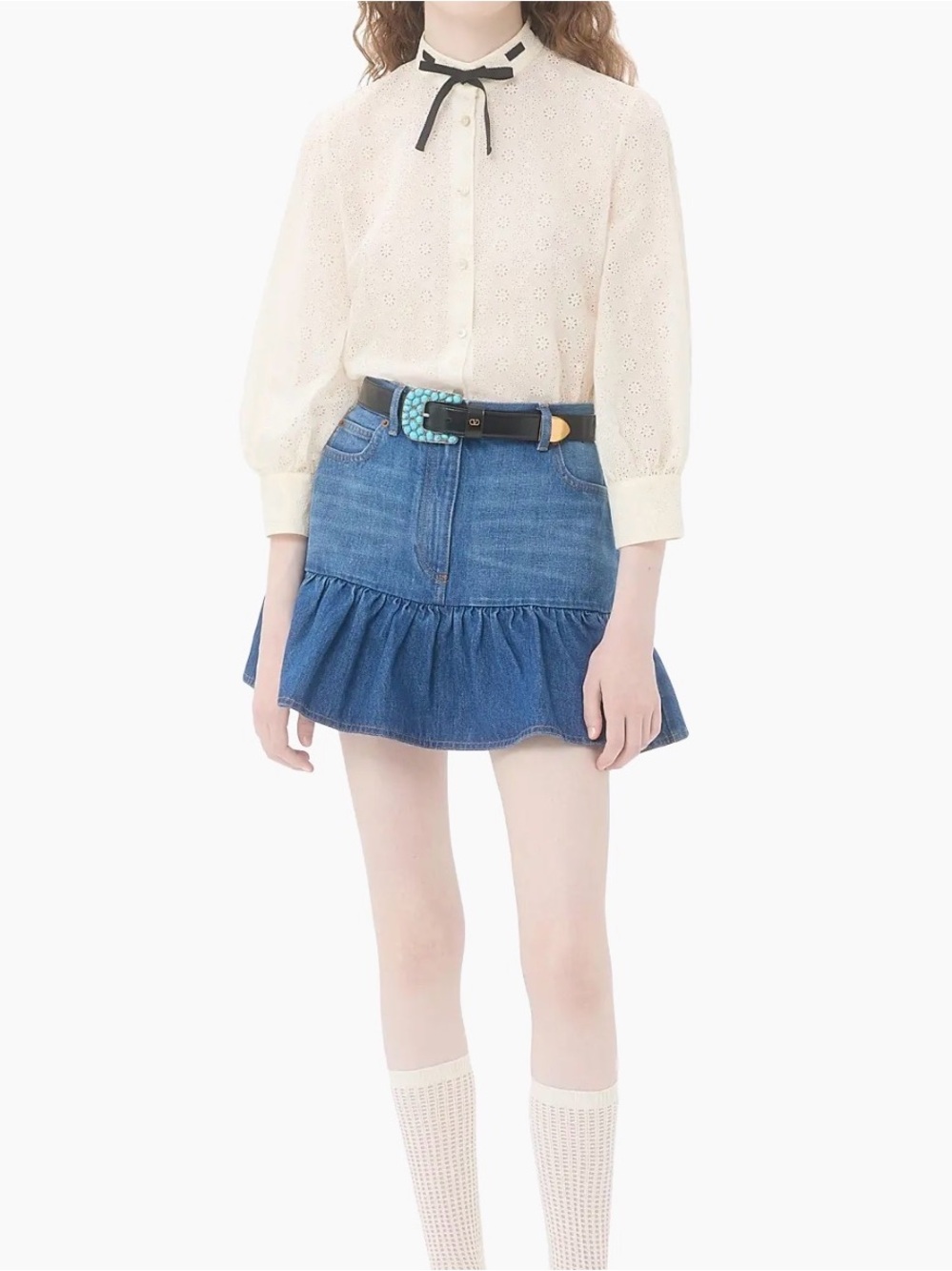 Valentino Garavani Blue Denim Ruffle Mini Skirt NWT $1200
